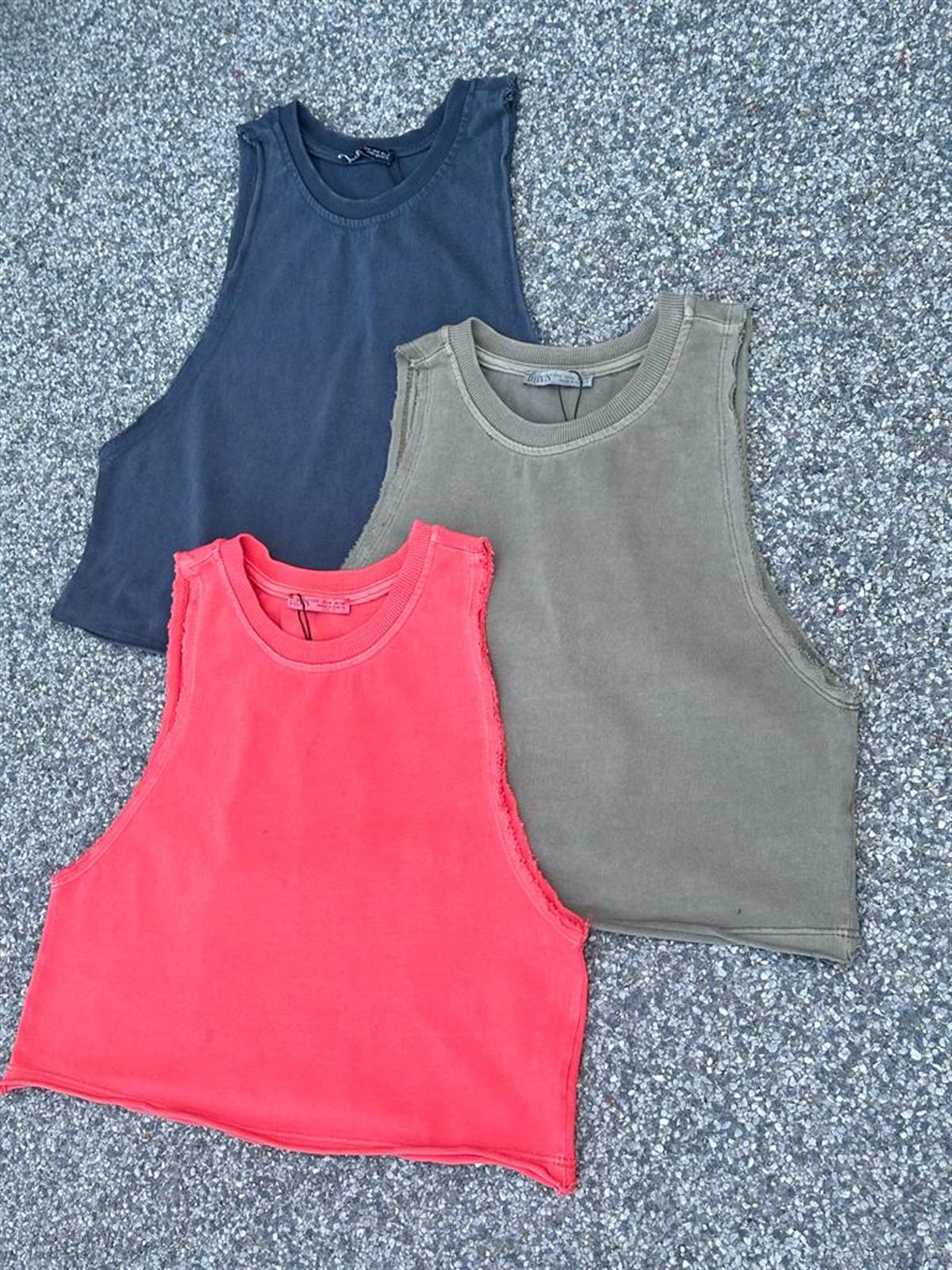 Yıkamalı Crop Top (Antrasit/Haki/Kırmızı)