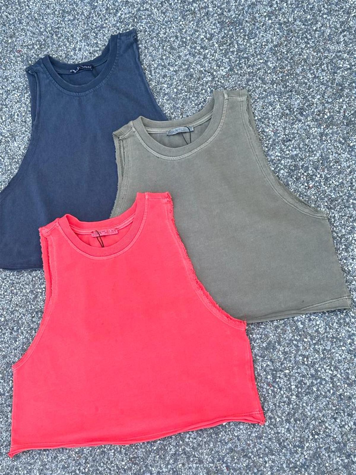 Yıkamalı Crop Top (Antrasit/Haki/Kırmızı)
