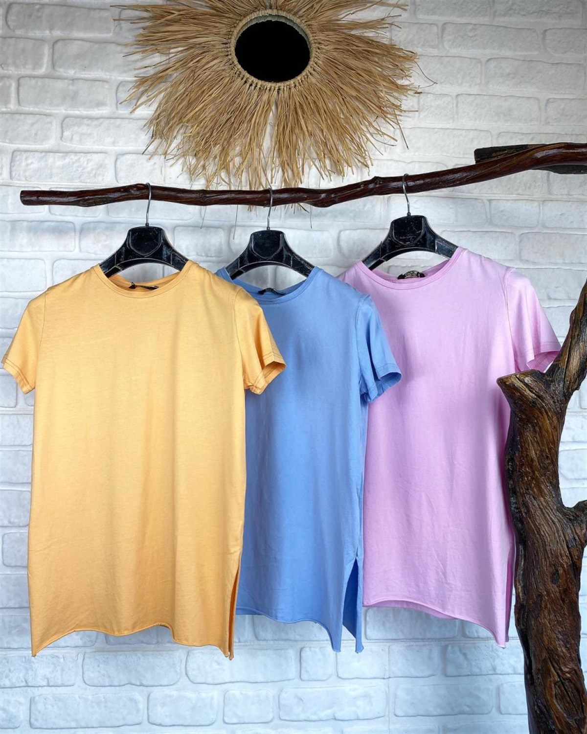 yıkamalı uzun basic tshirt (açık oranj & mavi & pembe)