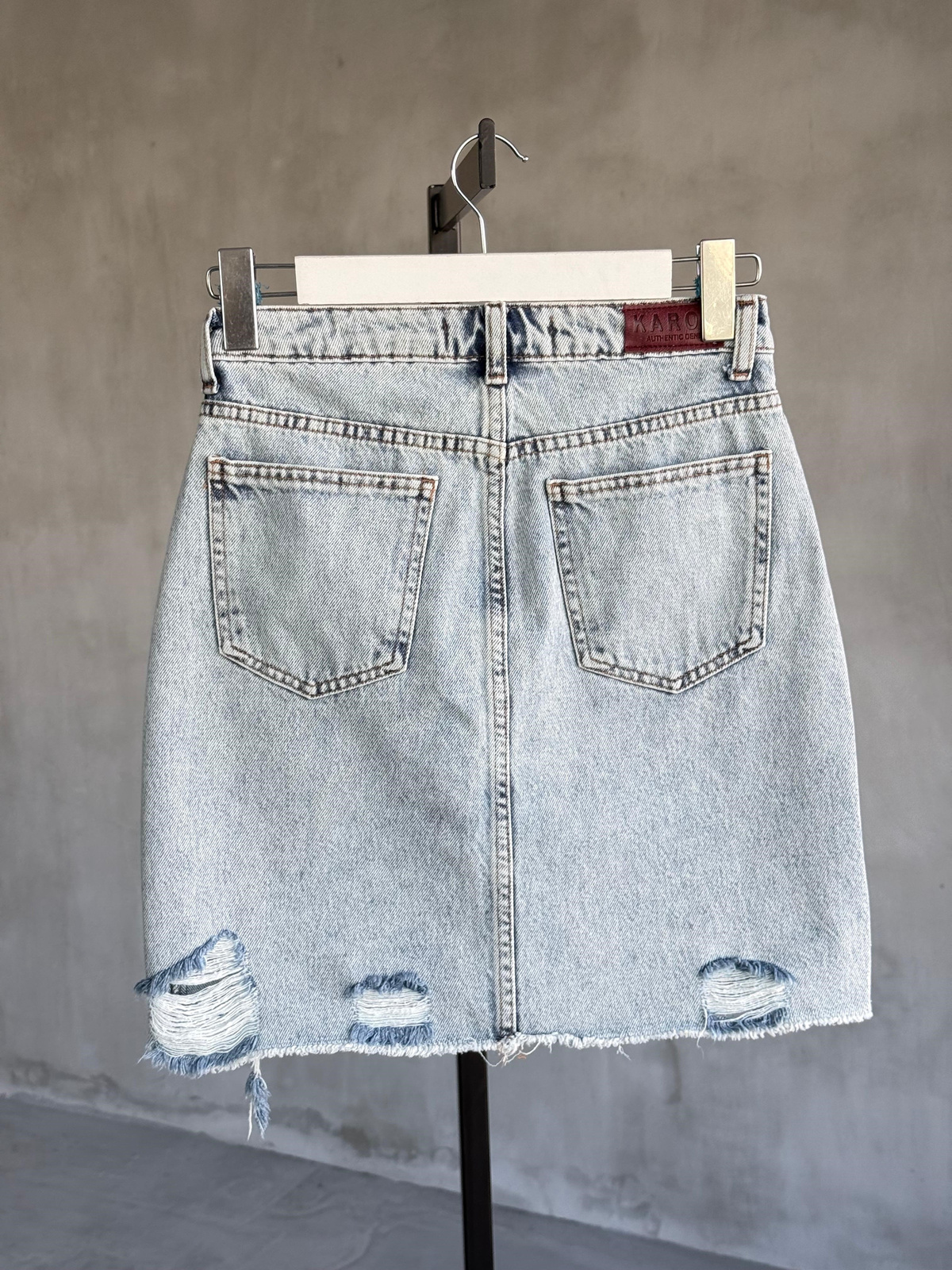 Yıkamalı Yırtık Detay Denim Etek (Buz Mavisi)