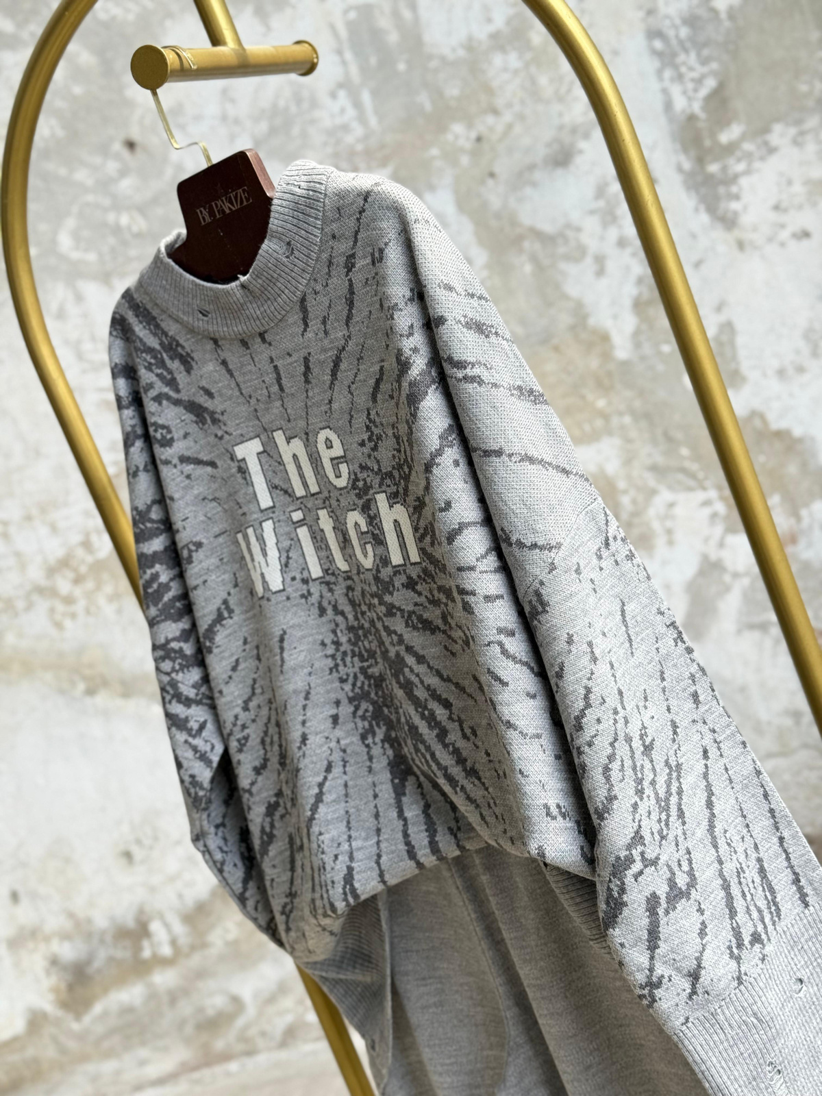 Yırtık Detaylı Oversize Triko Takım (Gri)