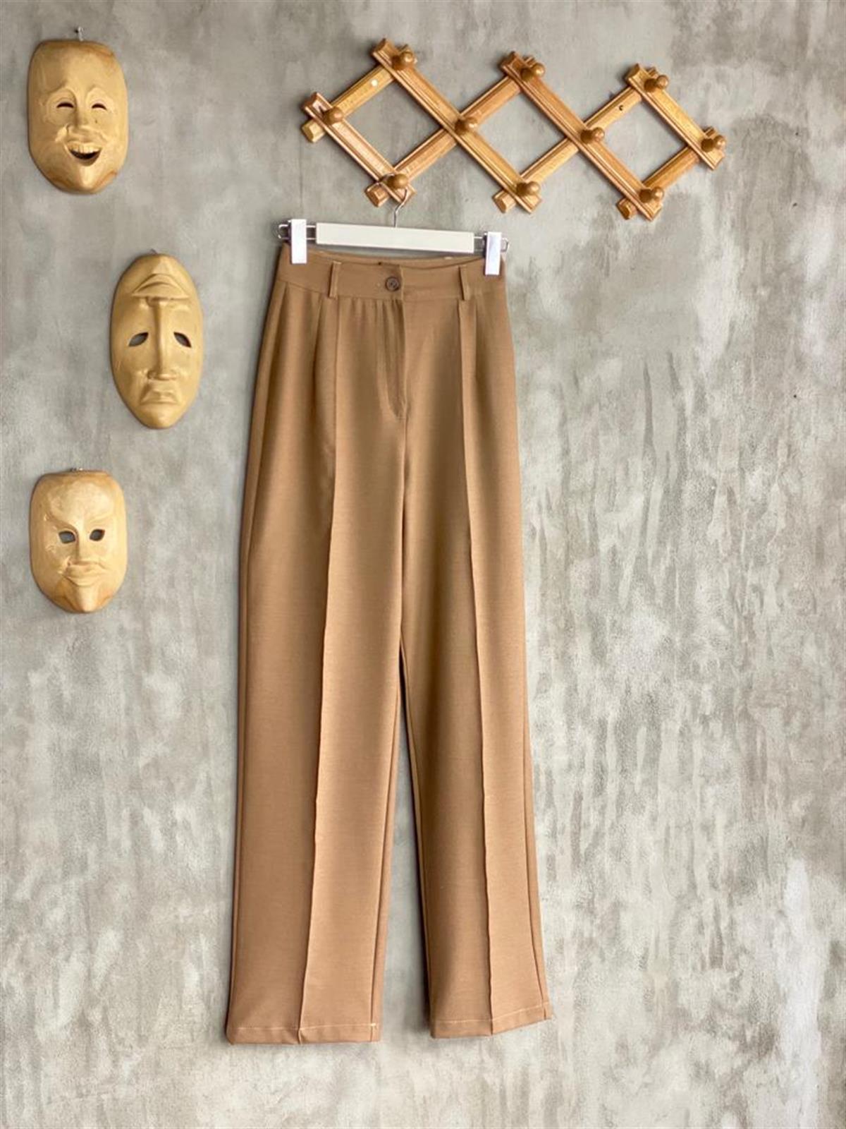 Yüksek Bel Çımalı Palazzo Pantolon (Camel)