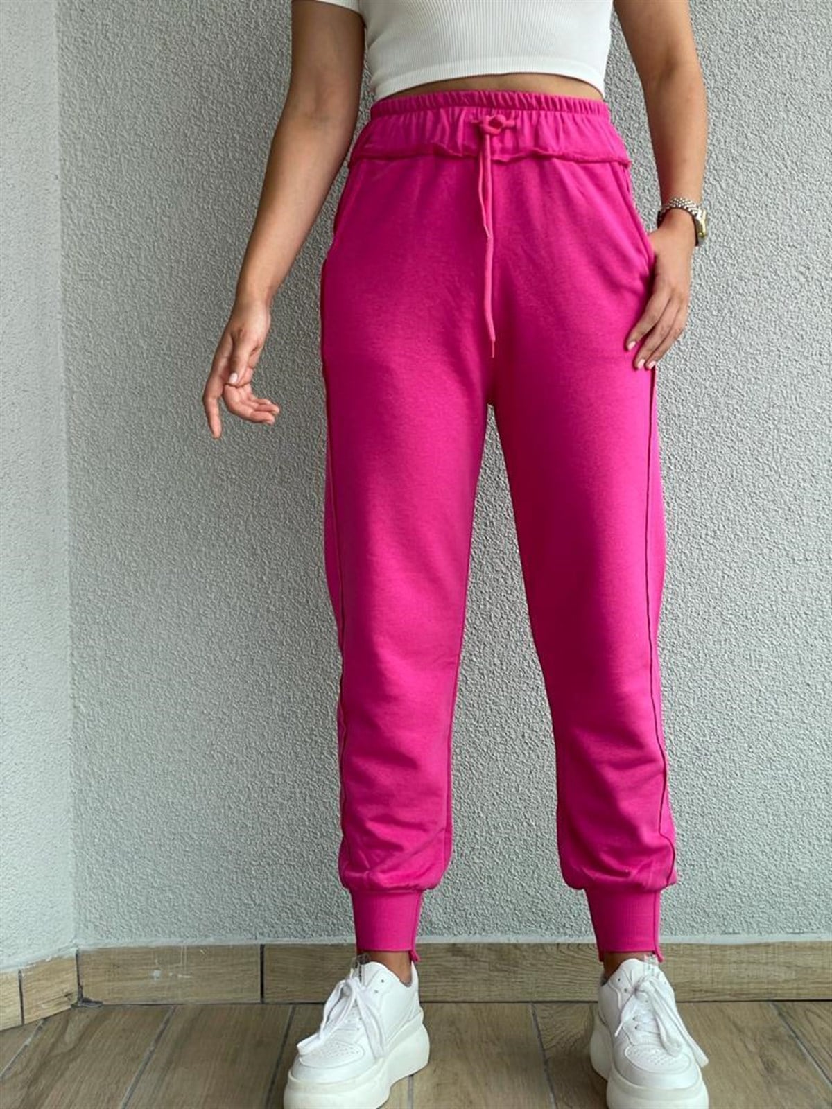 Yüksek Bel Eşofman Pantolon (Fuşya)