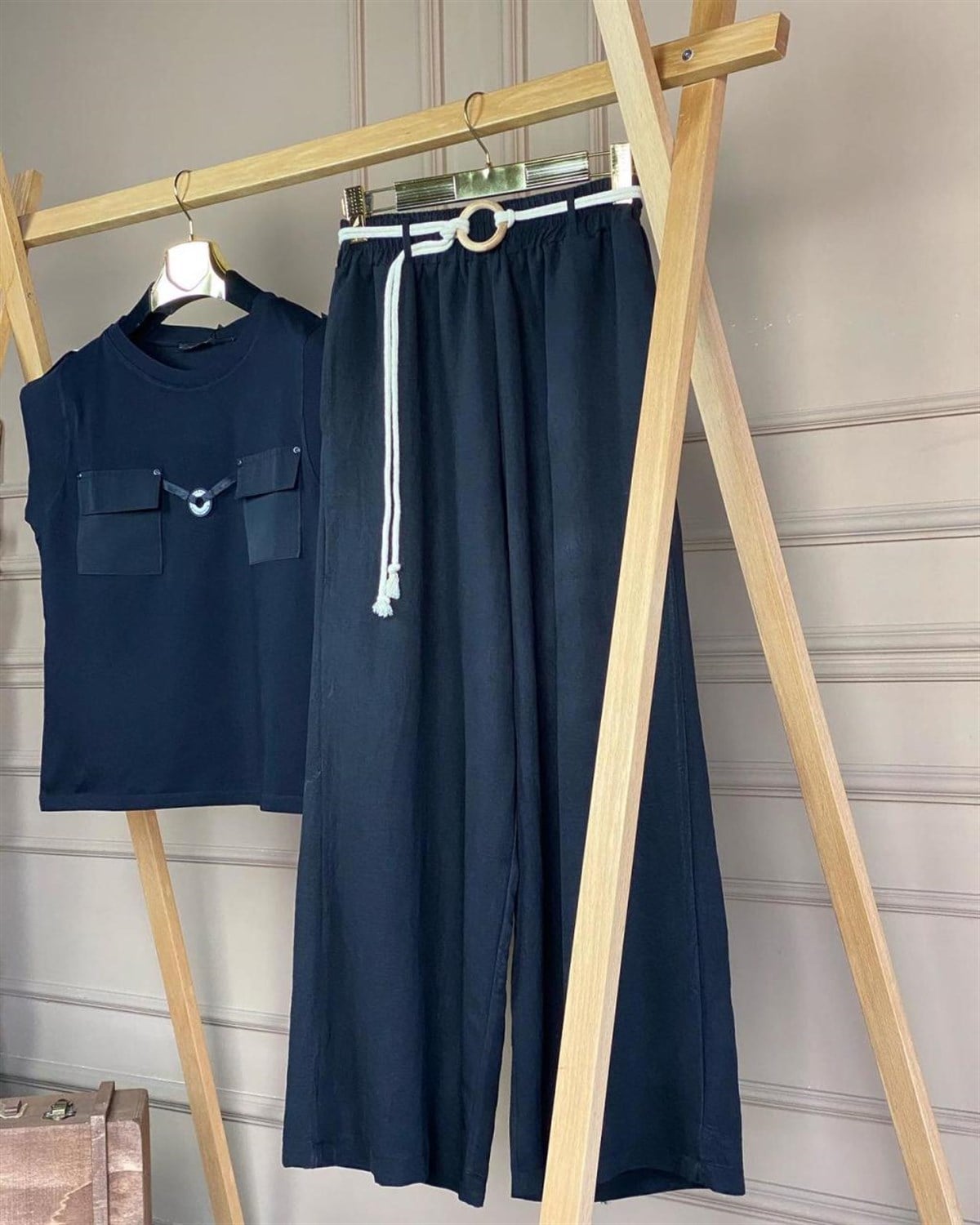 Yüksek Bel Hasır Kemerli Pantolon (İNDİGO & MİNT & CAMEL & SİYAH)