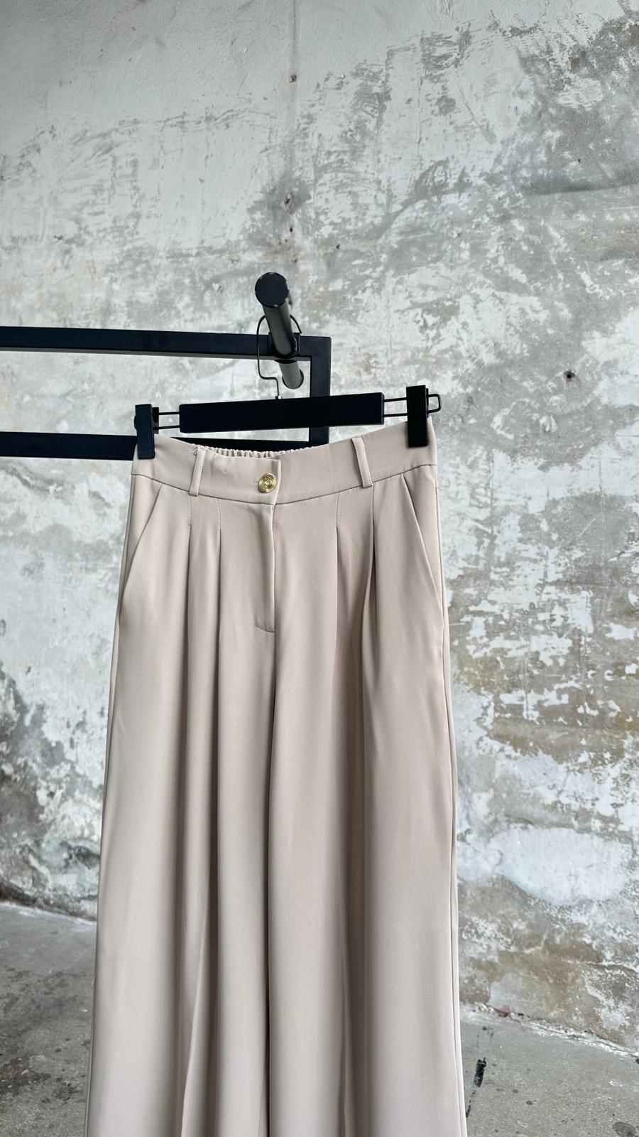 Yüksek Bel Pallazzo Pantolon (Bej)