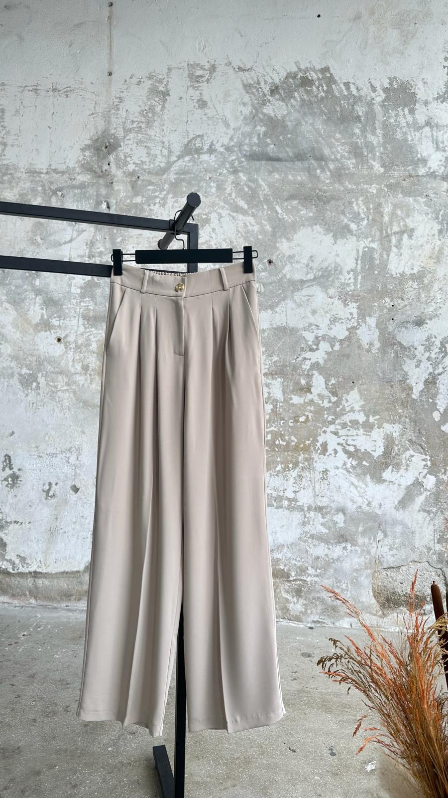 Yüksek Bel Pallazzo Pantolon (Bej)