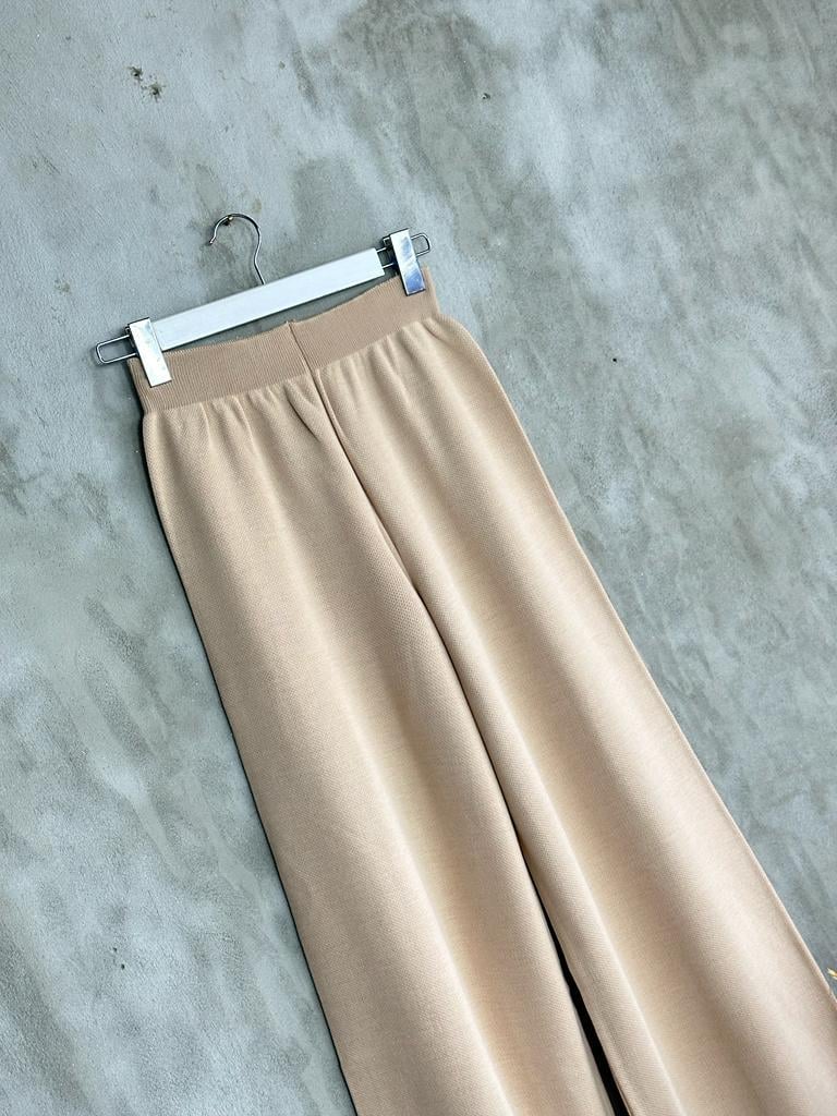 Yüksek Bel Tok Triko Bol Pantolon (Camel)