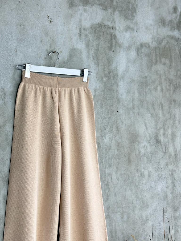 Yüksek Bel Tok Triko Bol Pantolon (Camel)