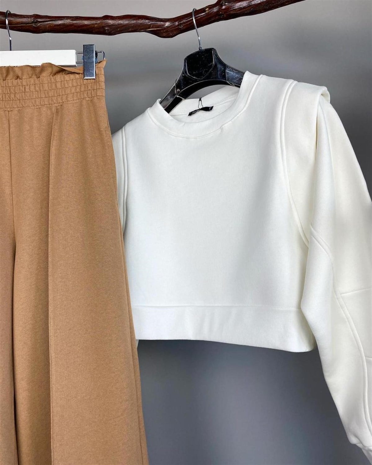 yüksel bel ikişplik kumaş pantolon (camel)