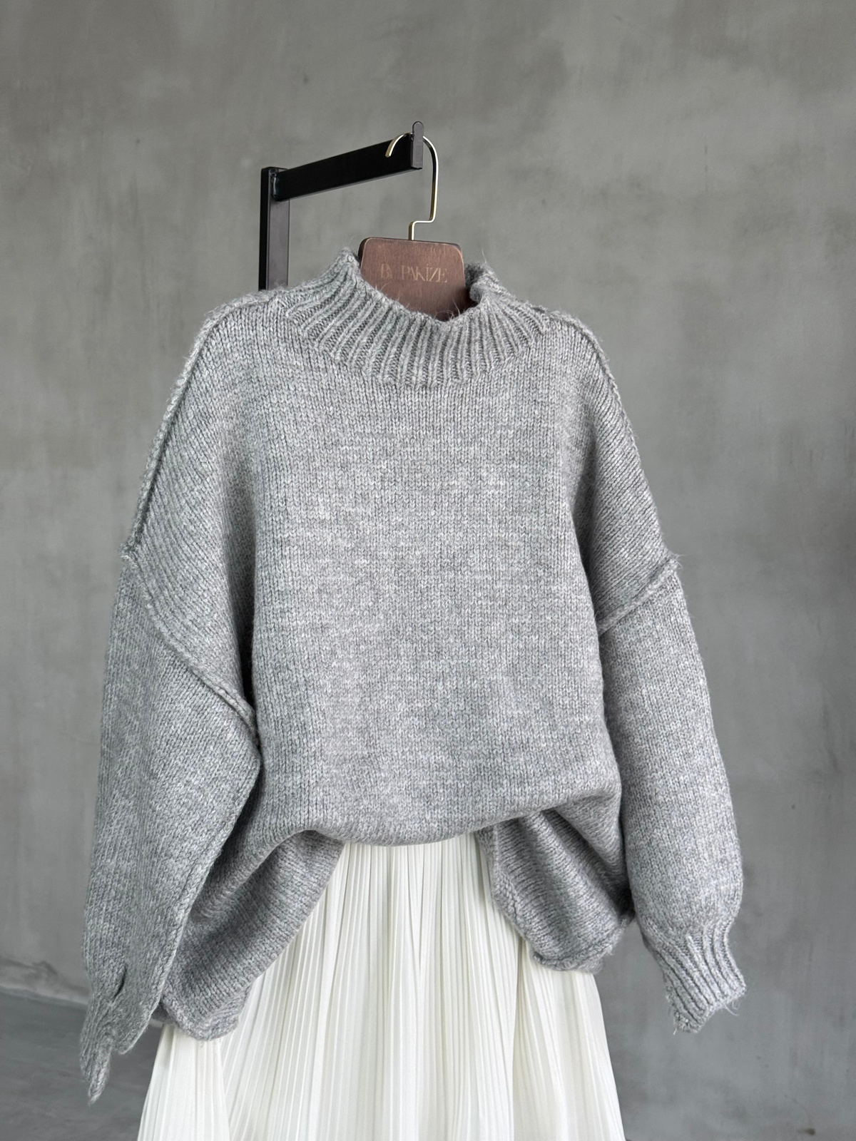 Yumoş Dış Dikişli Oversize Kazak (Gri)