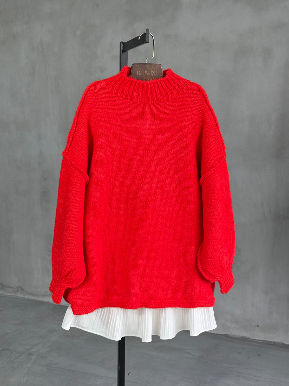 Yumoş Dış Dikişli Oversize Kazak (Nar Çiçeği)