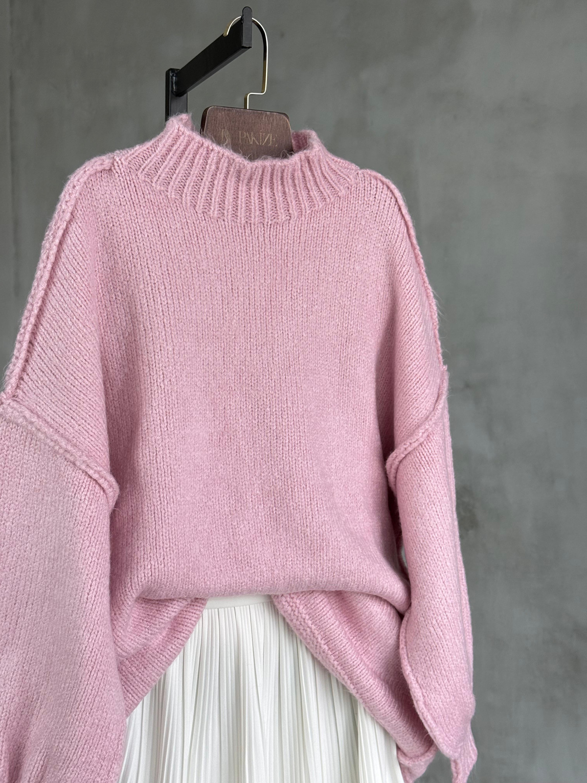 Yumoş Dış Dikişli Oversize Kazak (Pembe)