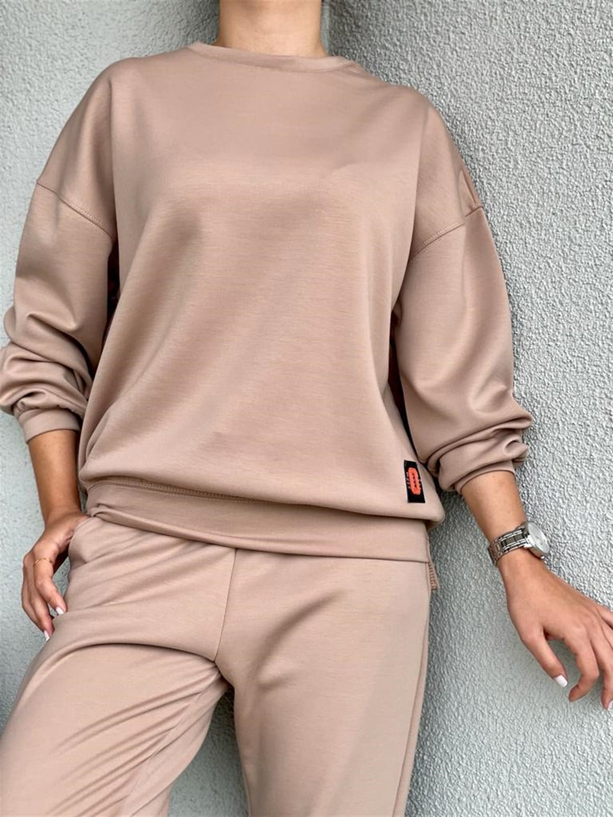 Yumoş Doku Arma Detaylı Sweat (Bej)