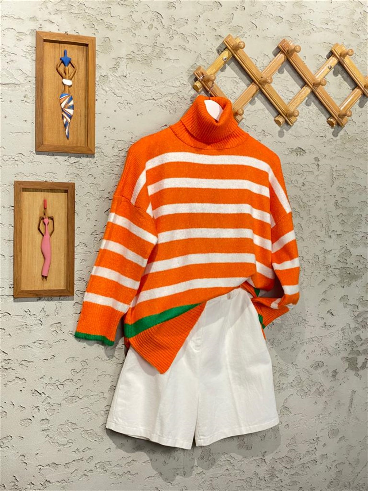 Yumoş Doku Boğazlı Çizgili Kazak (Oranj)