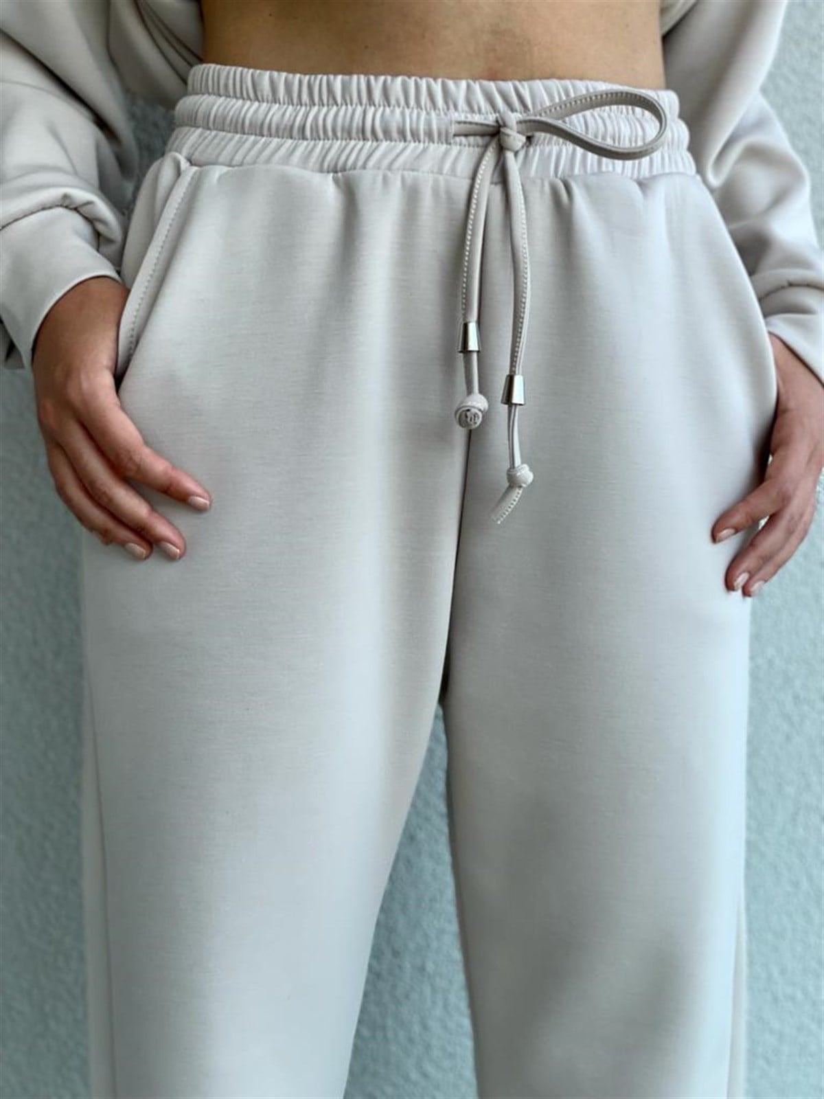 Yumuşak Doku Beli Lastikli Jogger Pantolon (Bej)