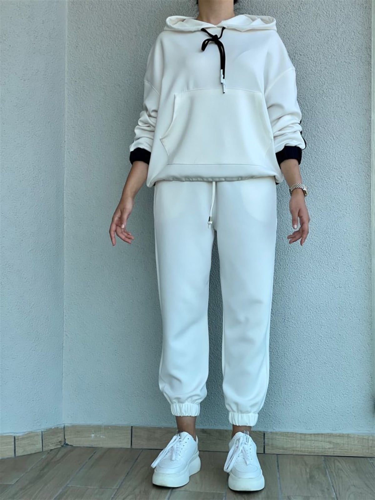 Yumuşak Doku Beli Lastikli Jogger Pantolon (Beyaz)