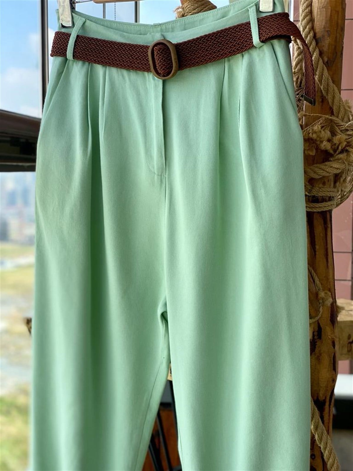 Yumuşak Doku Keten Pantolon (Mint Yeşili)