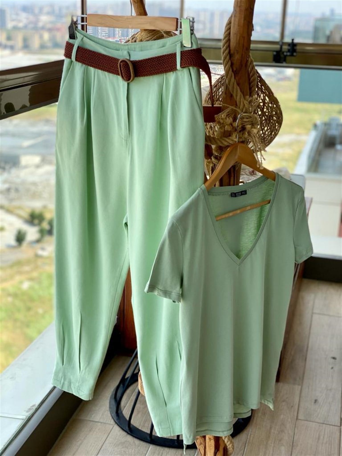 Yumuşak Doku Keten Pantolon (Mint Yeşili)