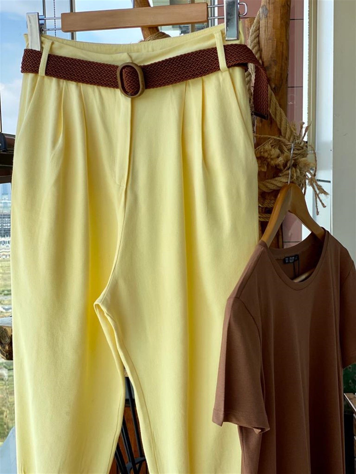 Yumuşak Doku Keten Pantolon (Sarı)