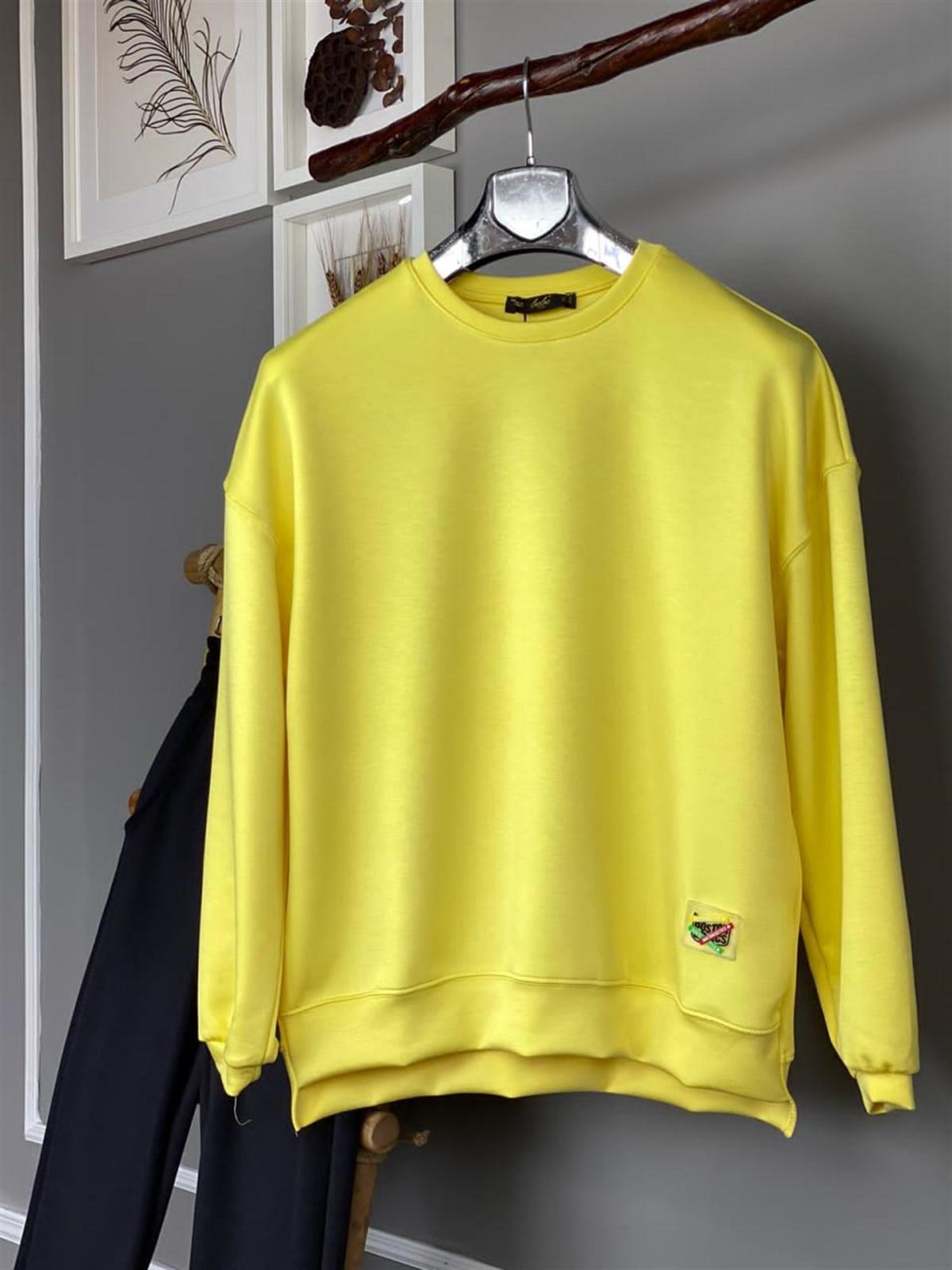 Yumuşak Dokulu Esnek Sweashirt (İNDİGO & SARI)