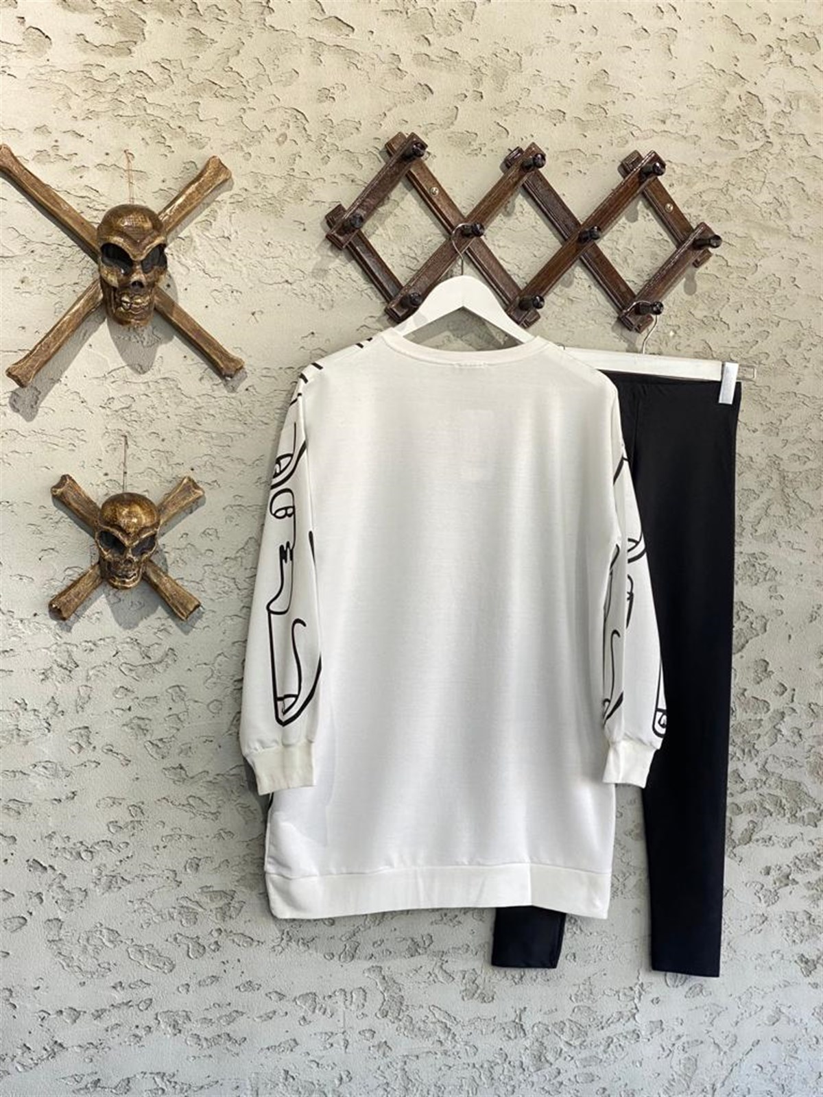 Yüz Baskılı Tunik Sweat (Ekru)