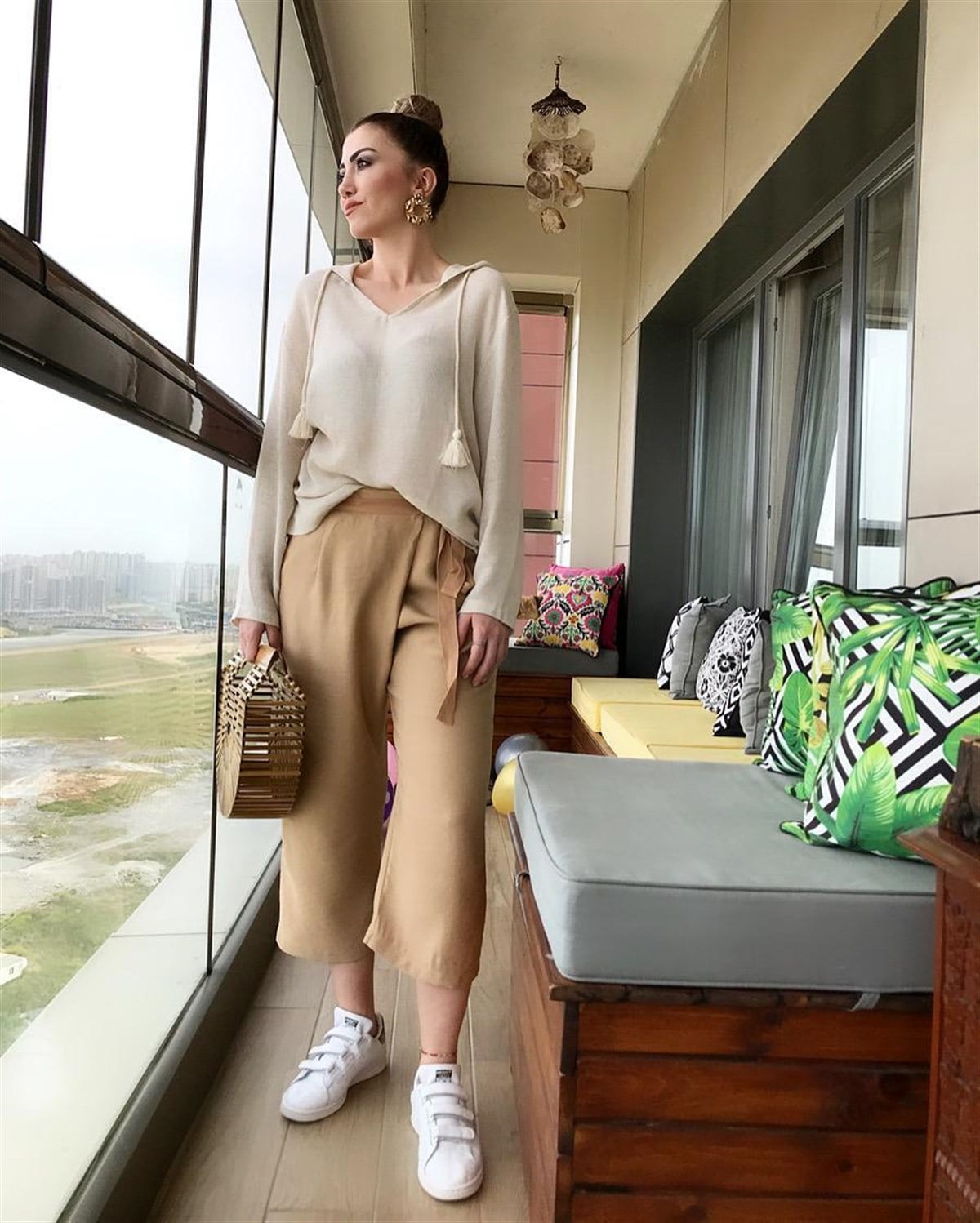 Zarf Model Pamuk Keten Kumaş Pantolon (CAMEL)