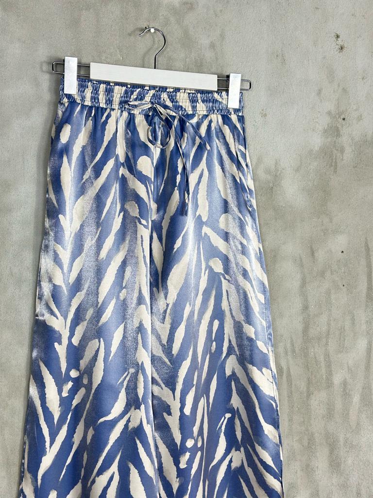 Zebra Desen Bol Paça Lurex Kumaş Pantolon (İndigo)