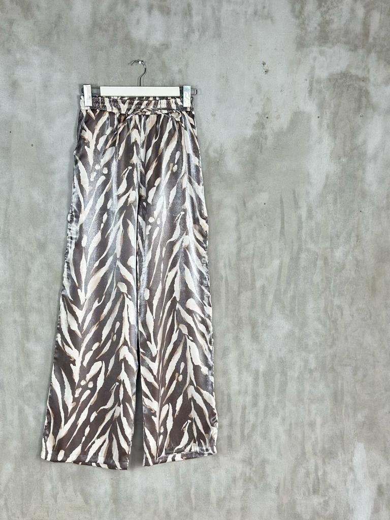 Zebra Desen Bol Paça Lurex Kumaş Pantolon (Kahve)