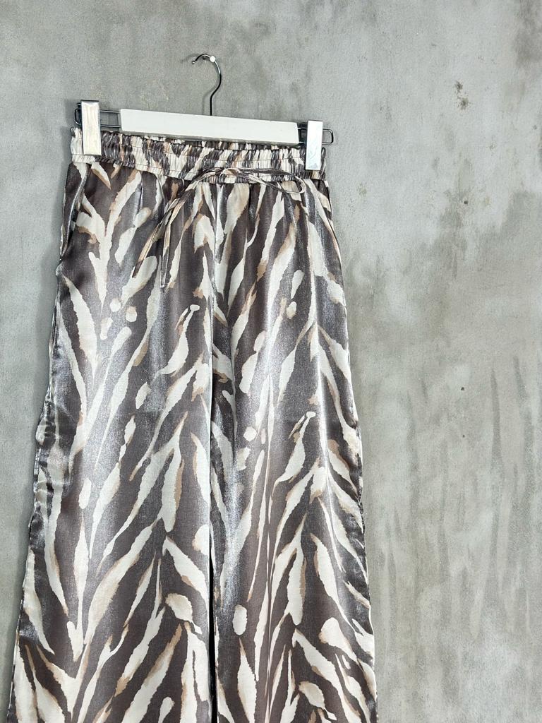 Zebra Desen Bol Paça Lurex Kumaş Pantolon (Kahve)