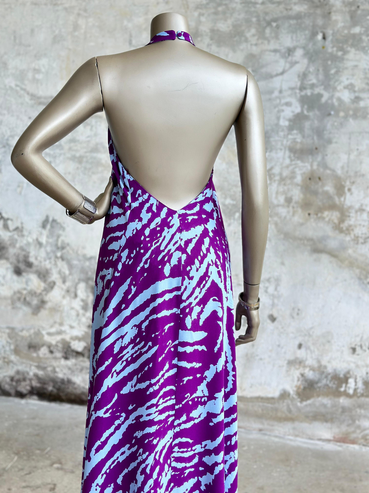 Zebra Desen Halter Yaka Elbise (Mor)
