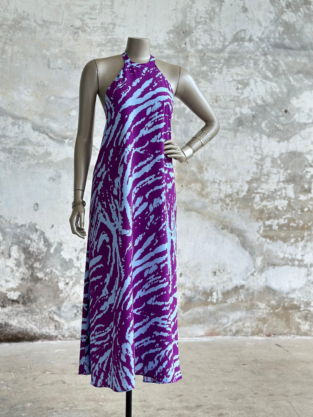 Zebra Desen Halter Yaka Elbise (Mor)