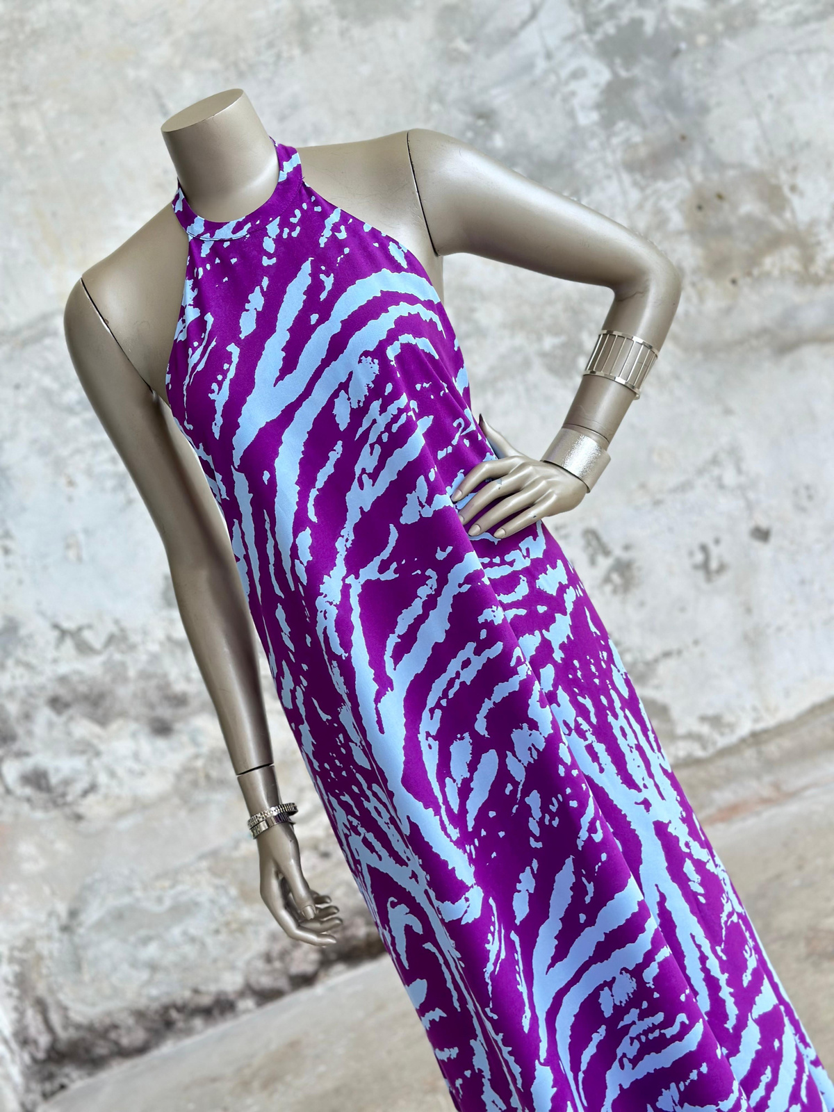 Zebra Desen Halter Yaka Elbise (Mor)