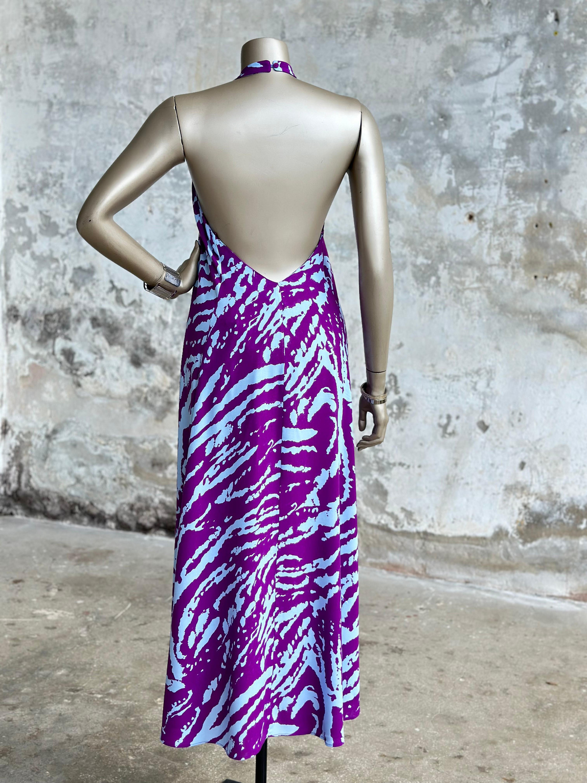 Zebra Desen Halter Yaka Elbise (Mor)