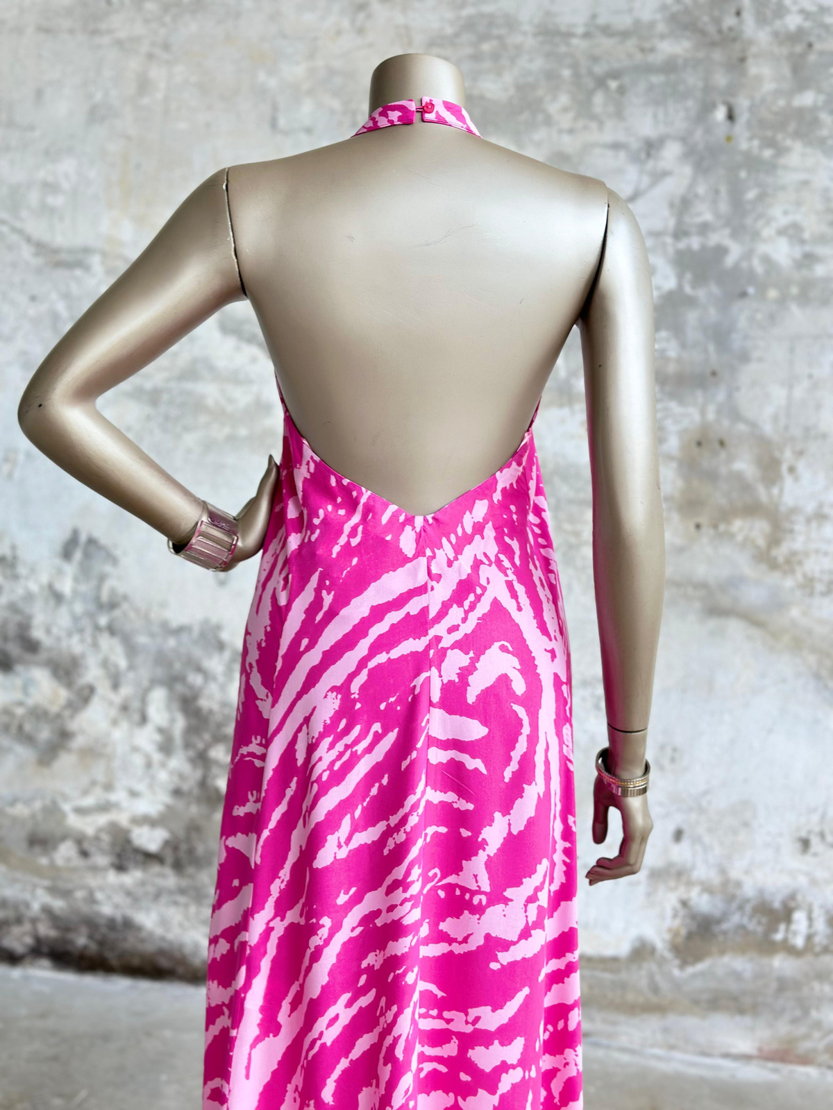Zebra Desen Halter Yaka Elbise (Pembe)