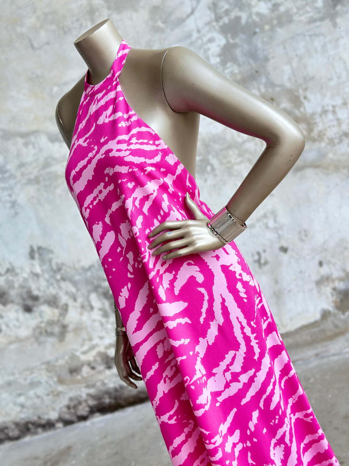 Zebra Desen Halter Yaka Elbise (Pembe)