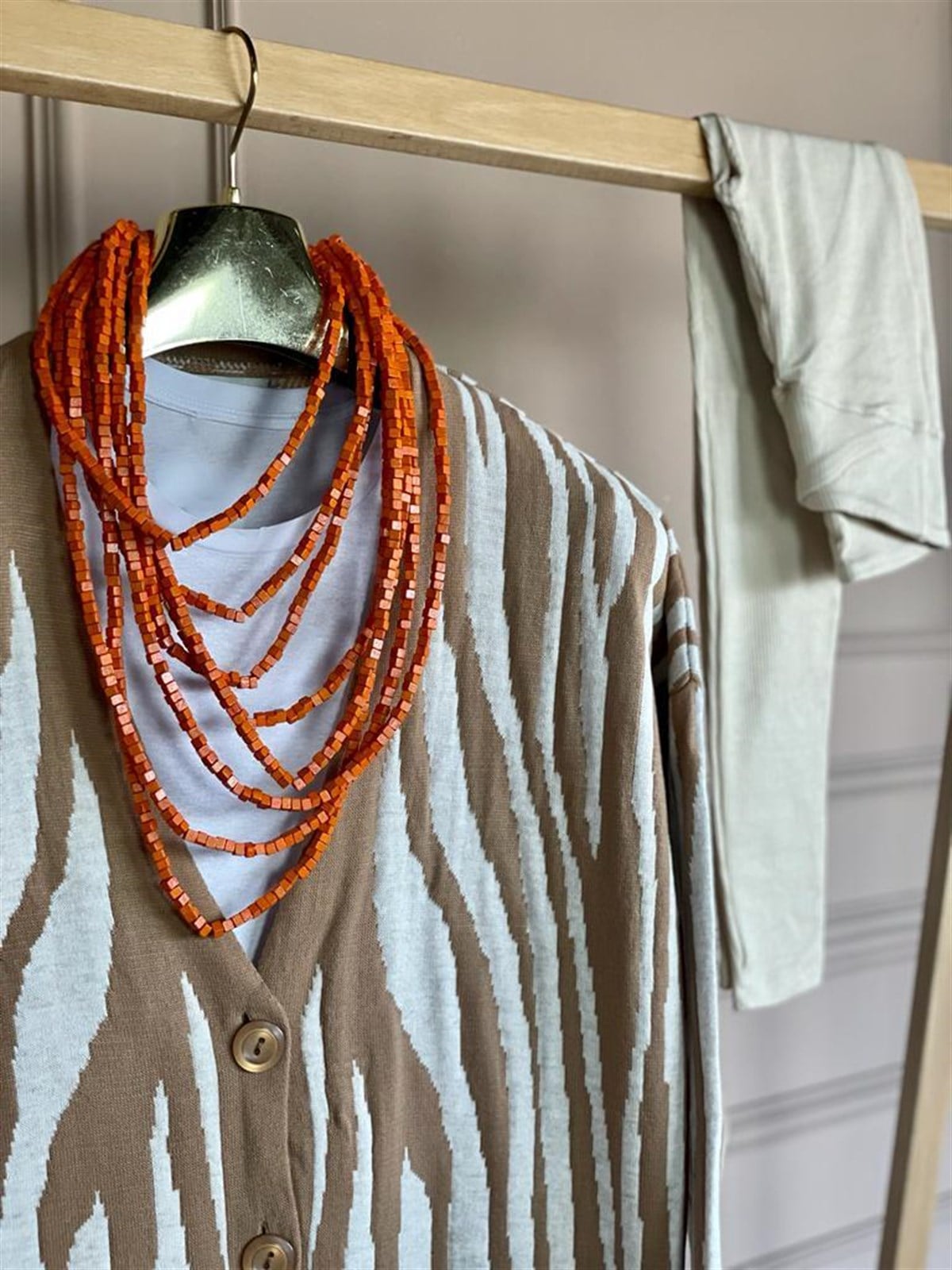 Zebra Desen Oversize Hırka (Camel)