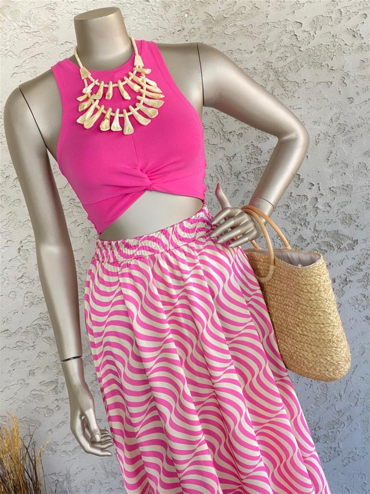 Zebra Desenli Beli Lastikli Etek (Pembe)