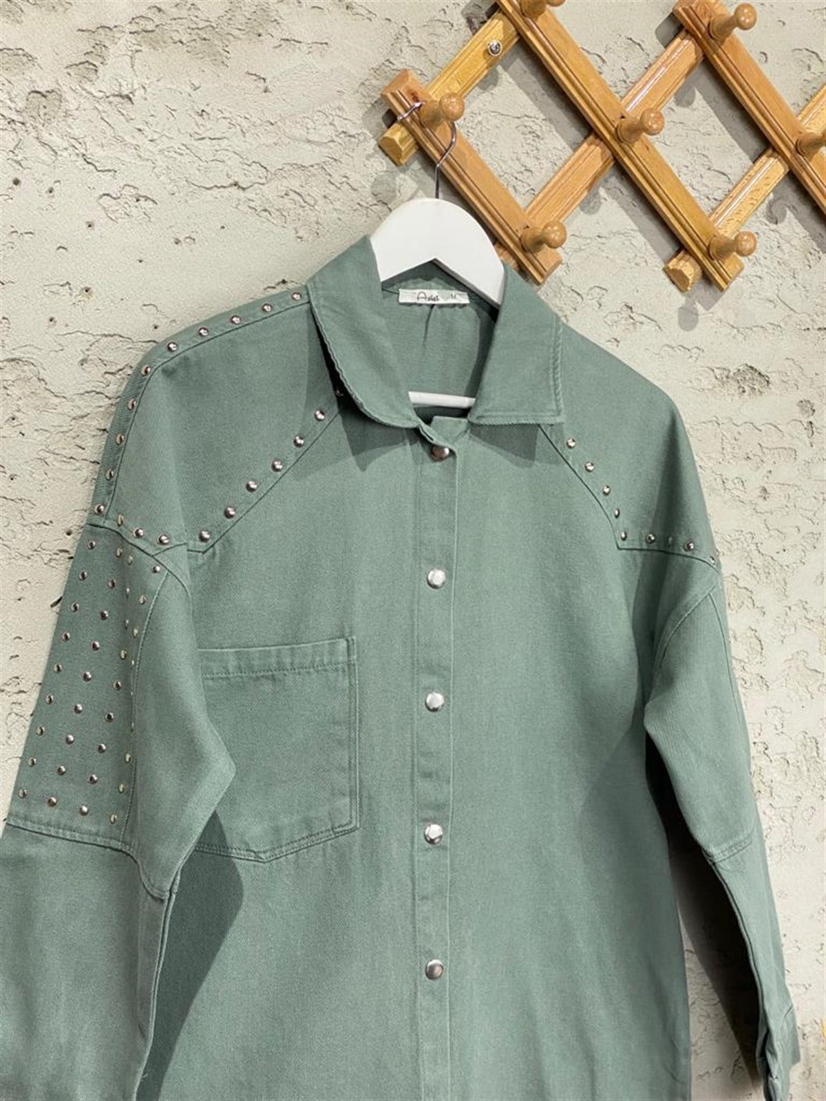 Zımba Detaylı Gabardin Gömlek (Mint)