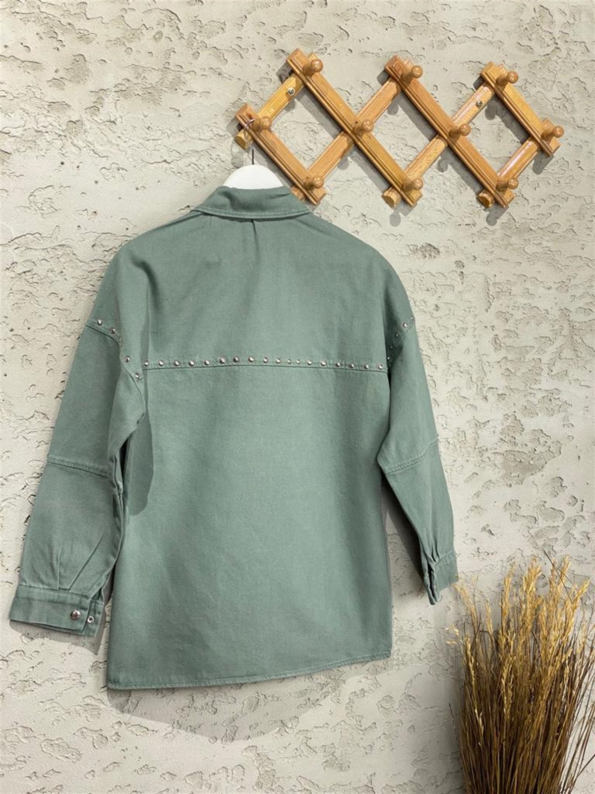 Zımba Detaylı Gabardin Gömlek (Mint)