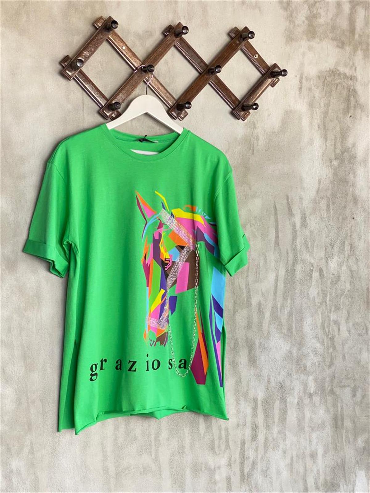 Zincir Detaylı Yan Yıtmaç Tunik Tişört (Yeşil)