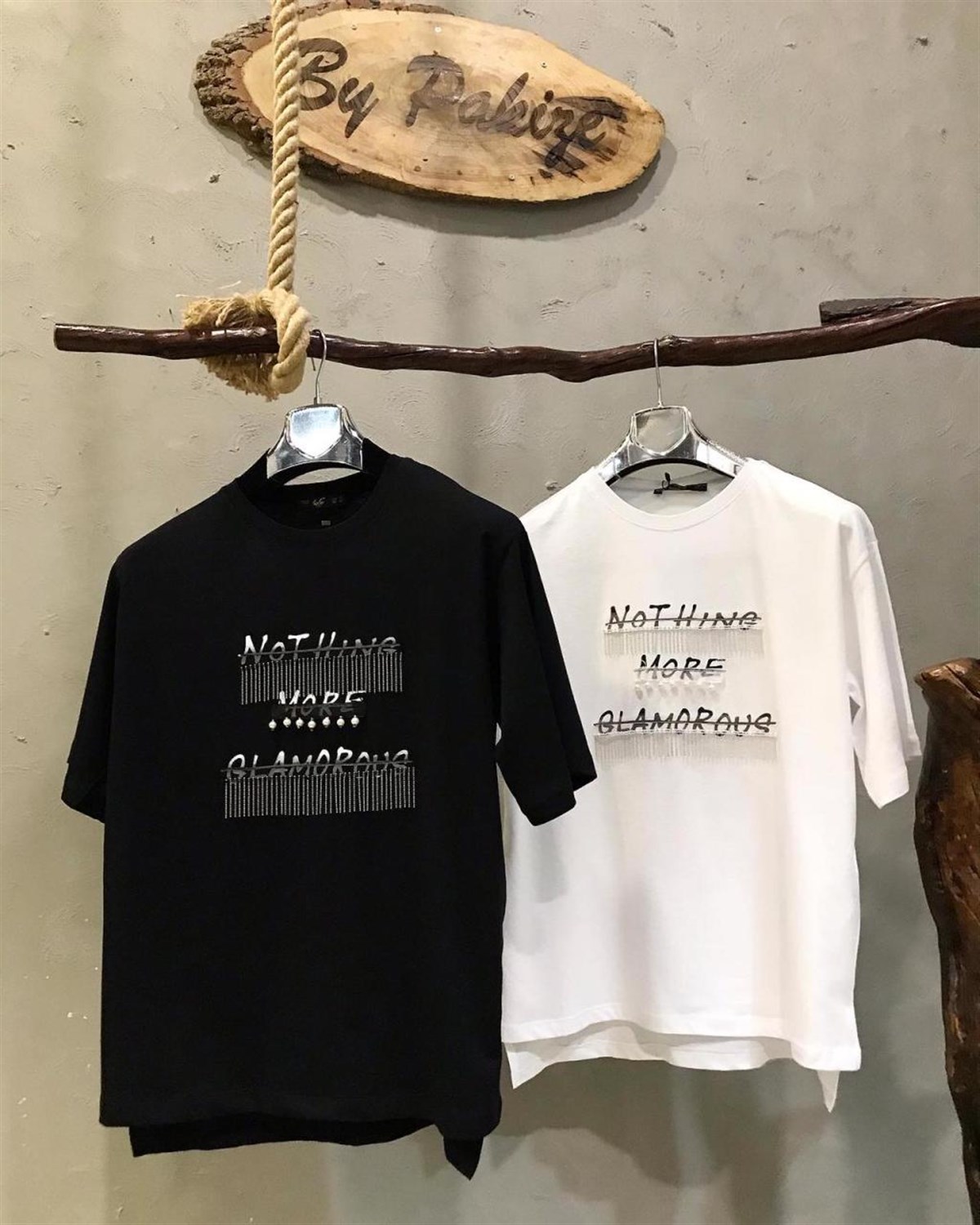 Zincir İnci Detaylı Salaş Tshirt (SİYAH& BEYAZ)