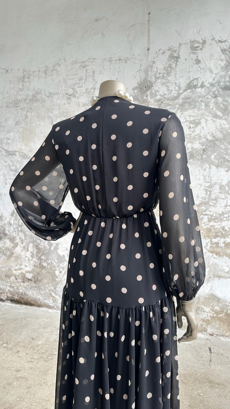 ZR Model Puantiyeli Şifon Elbise (Siyah)