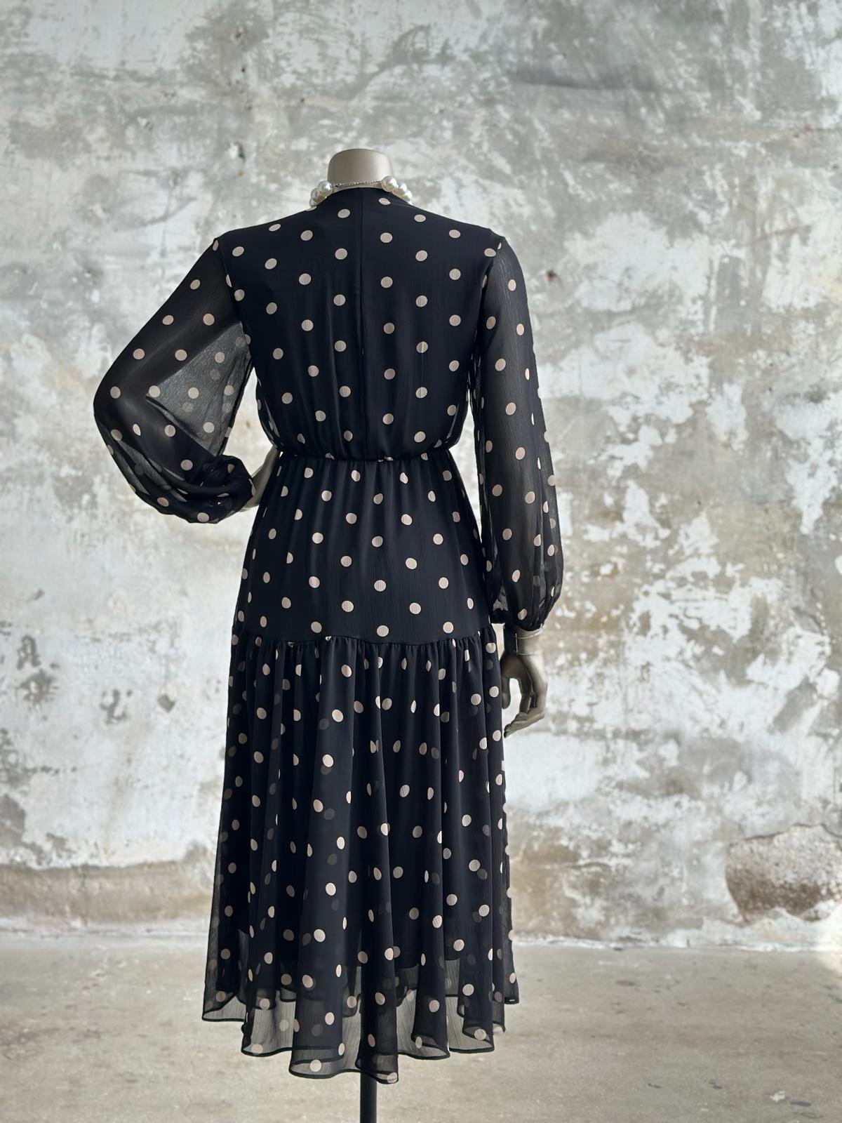 ZR Model Puantiyeli Şifon Elbise (Siyah)