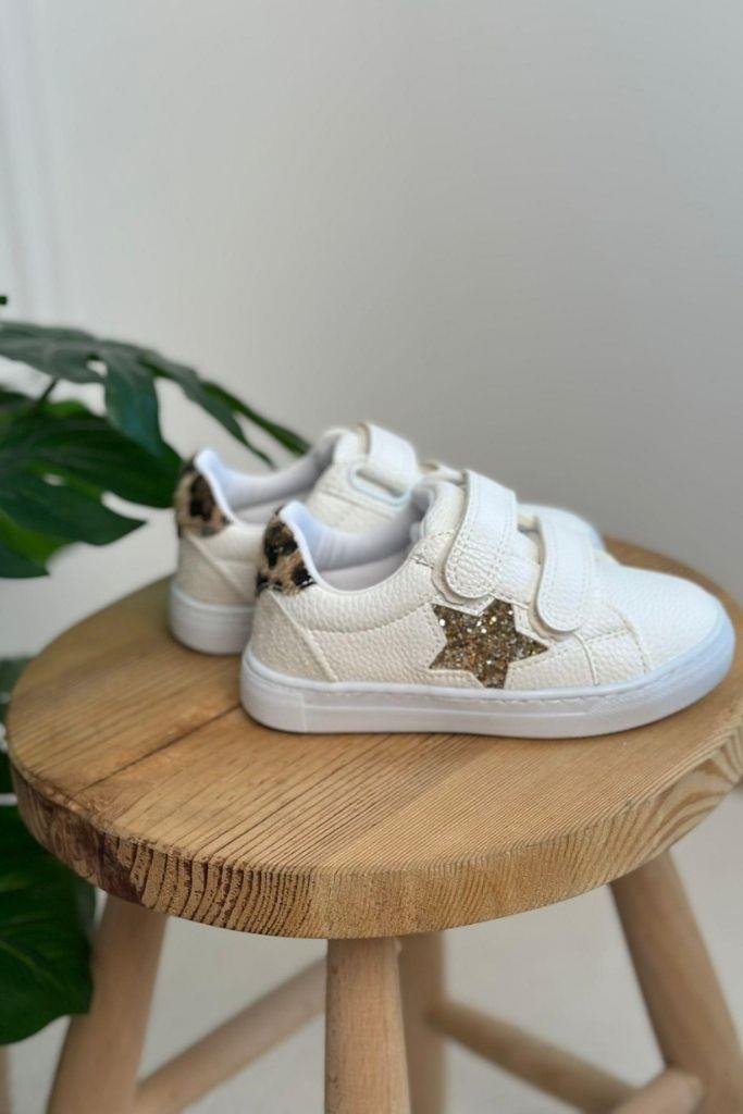 %100 Deri, Leopar Ve Yıldız Detaylı Ortopedik Taban Sneaker