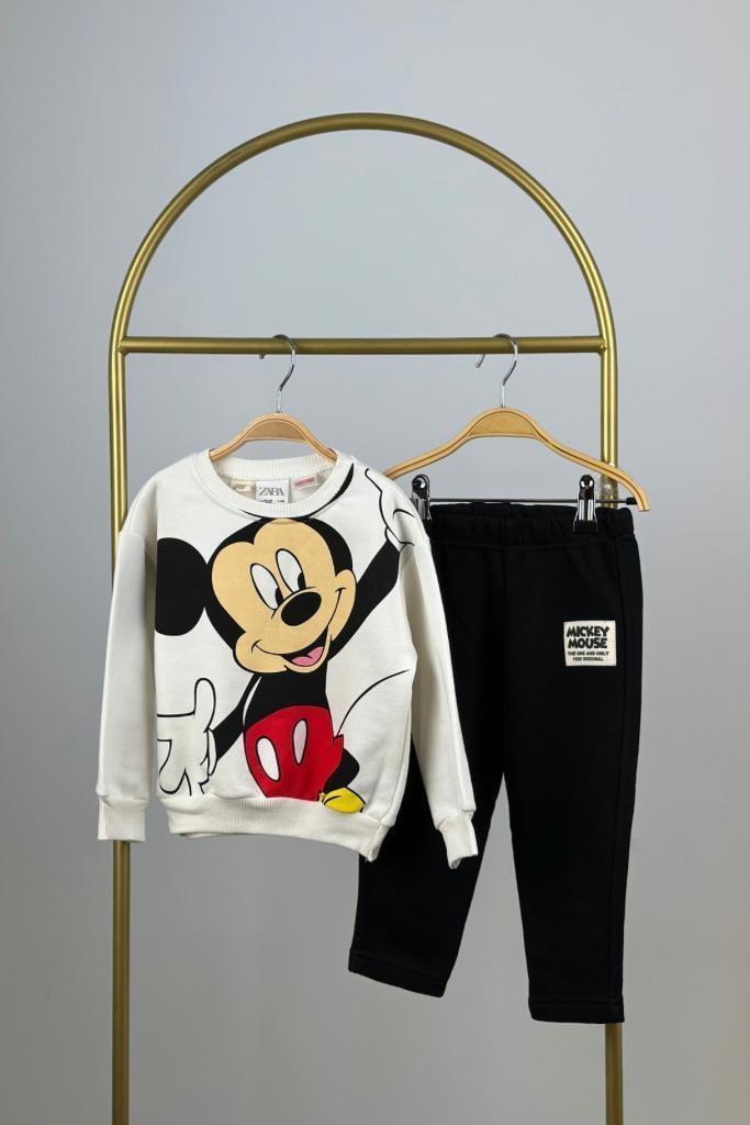 Beyaz Üstü Mickey Basklı Eşofman Takımı