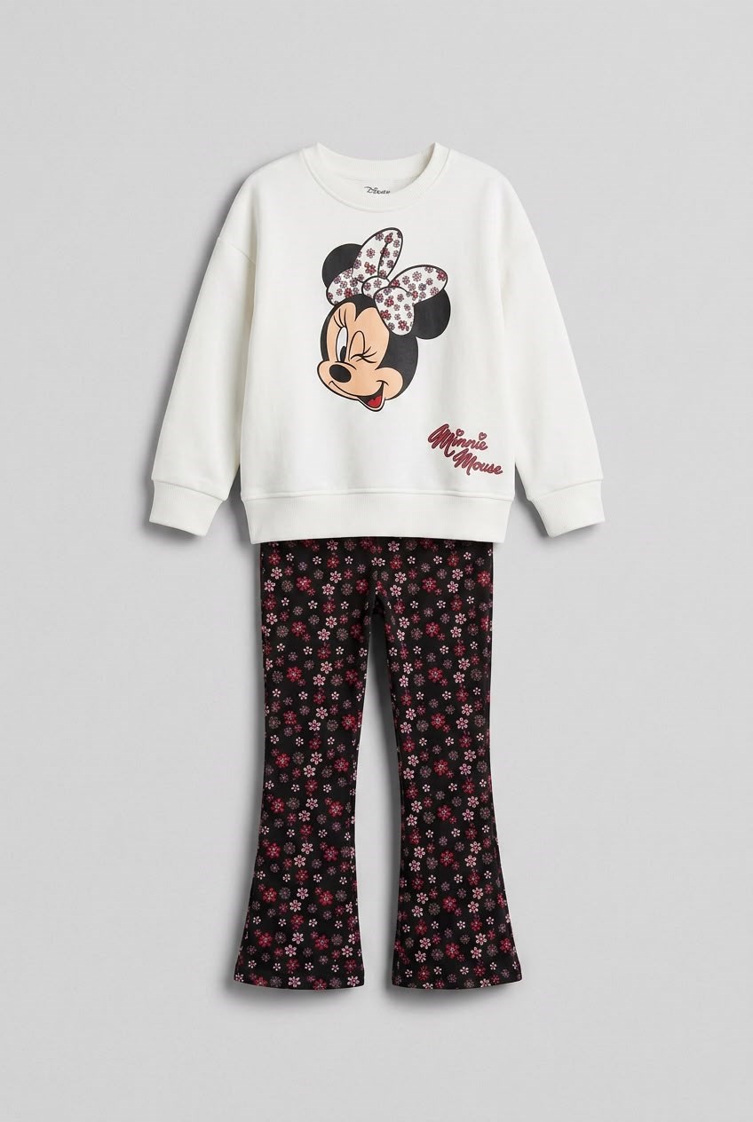 Minnie Mouse Çiçek Detaylı Eşofman Takımı
