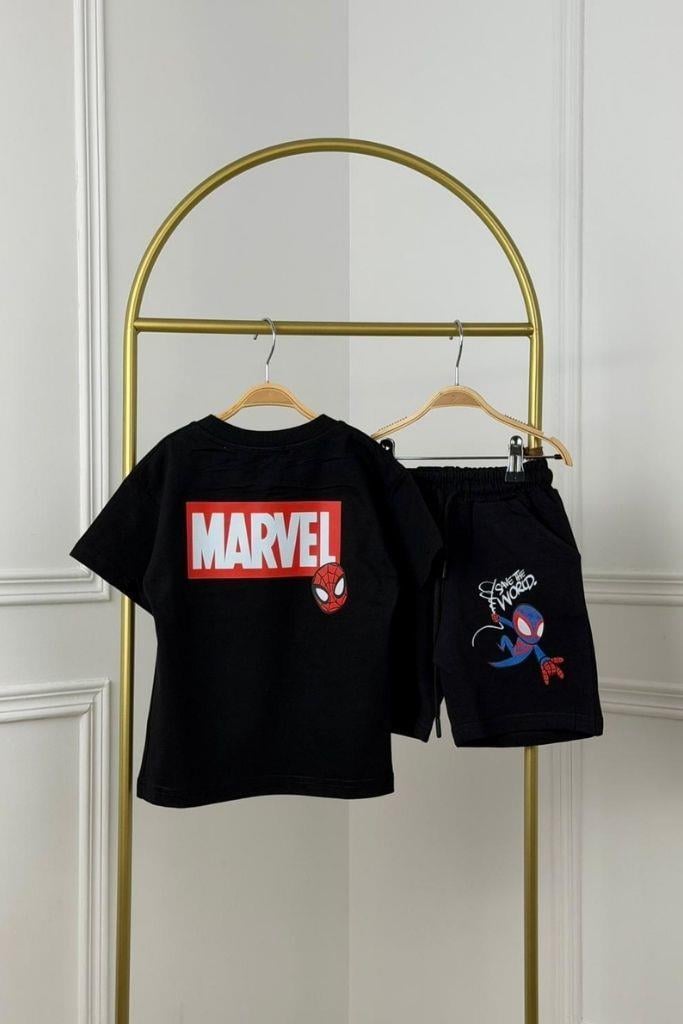 Save The World Spiderman Baskı Şortlu Takım