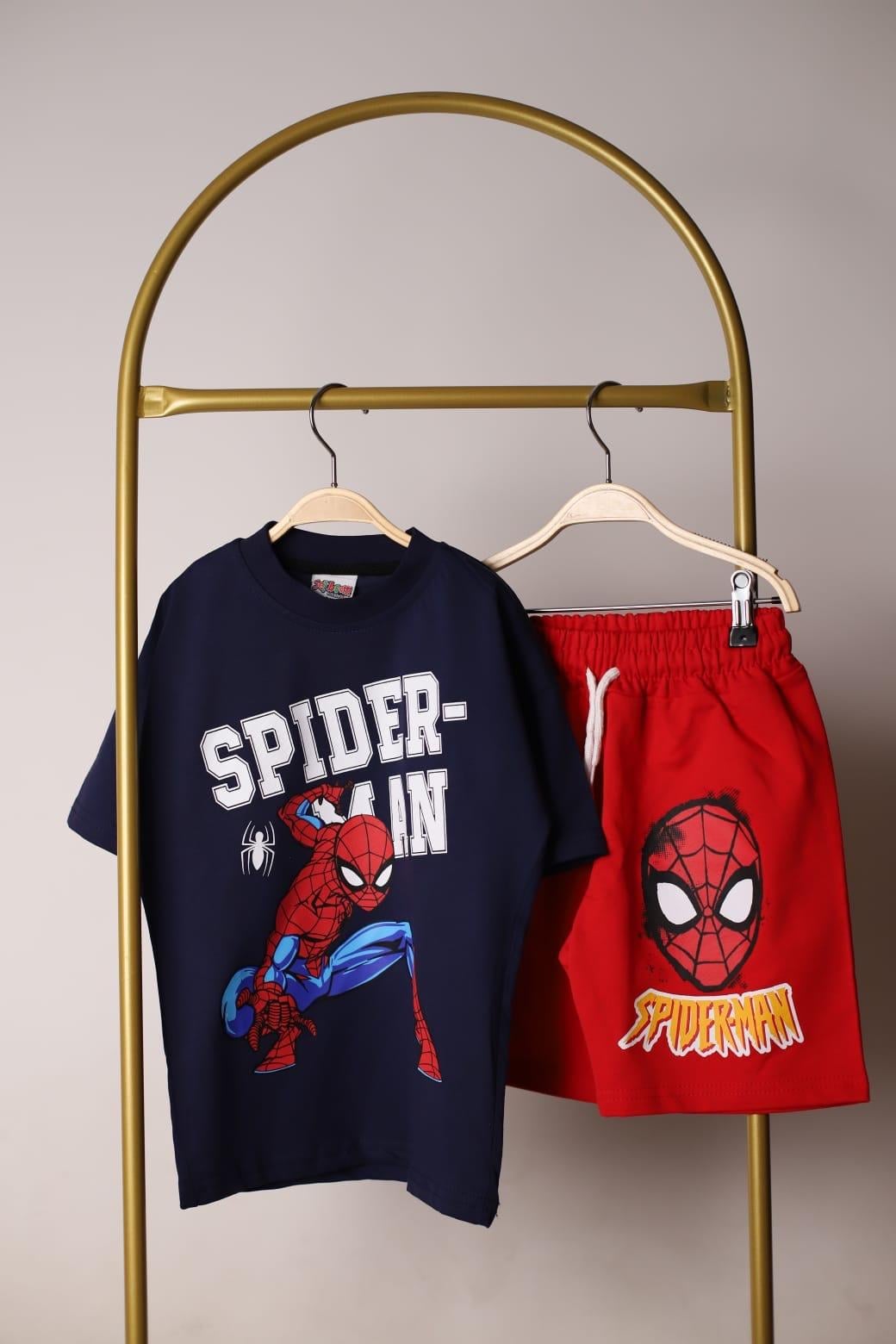 Spiderman Figürlü Kırmızı Şortlu Takım