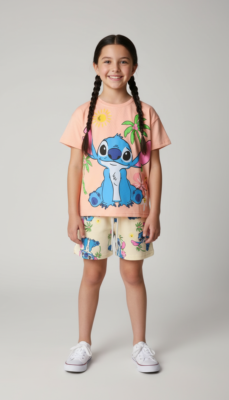 Stitch Pembe Şortlu Takım