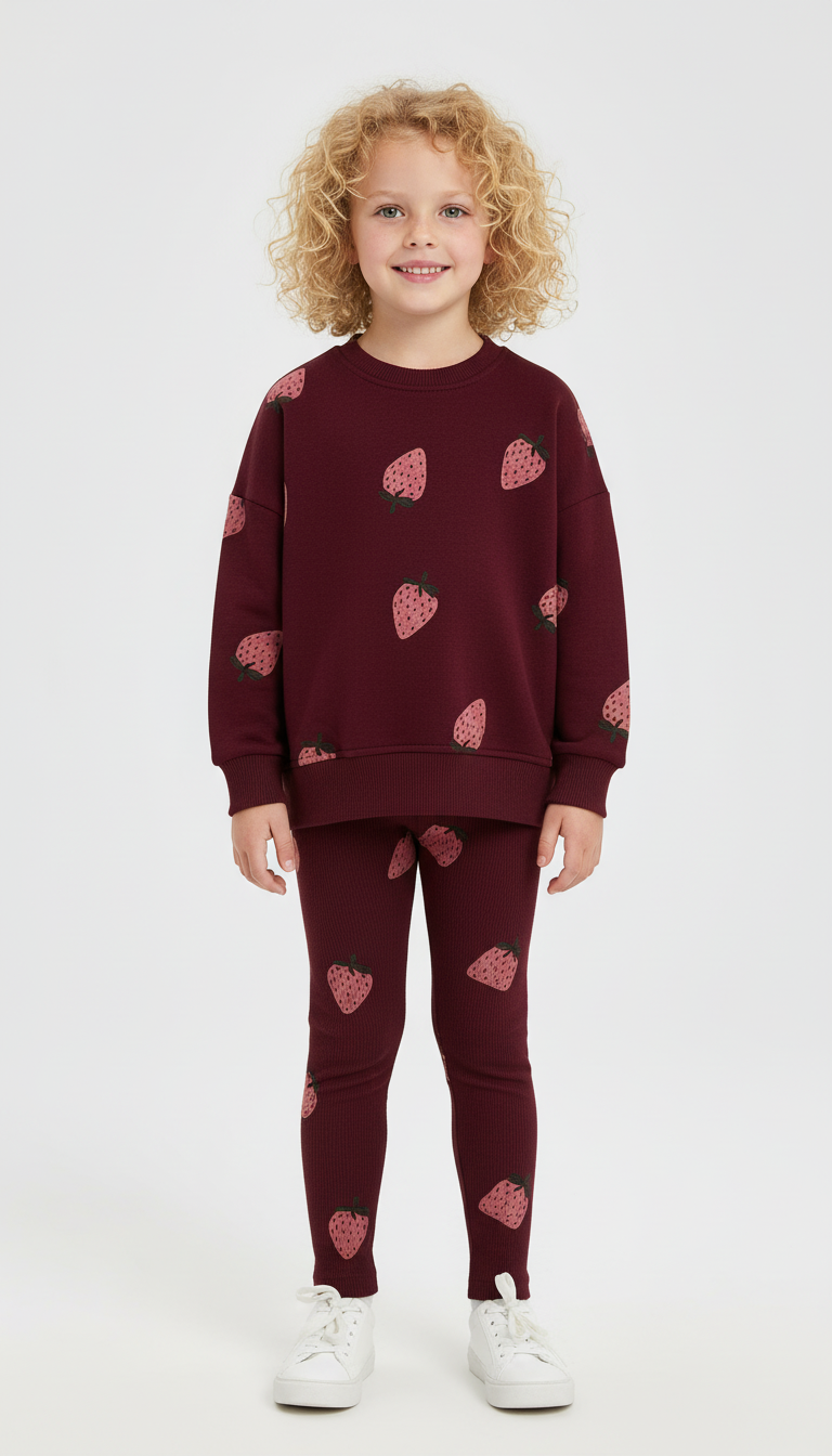 Strawberry Basklı Taytlı Takım
